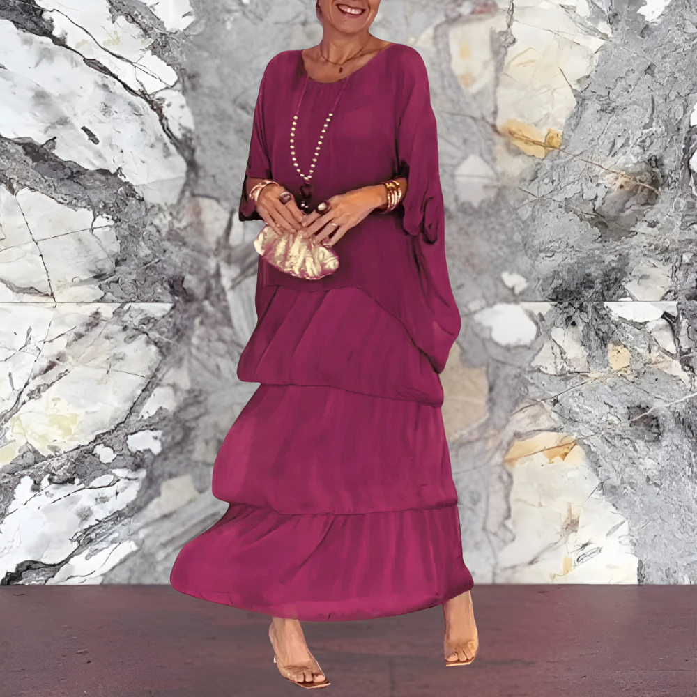Elara Draped Dress – Sophisticated Long Dress with Bold Flair