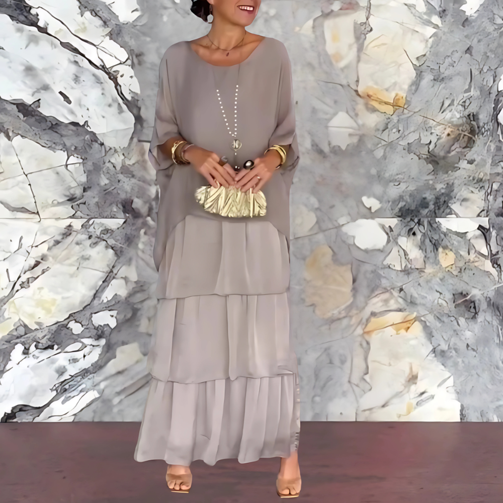 Elara Draped Dress – Sophisticated Long Dress with Bold Flair
