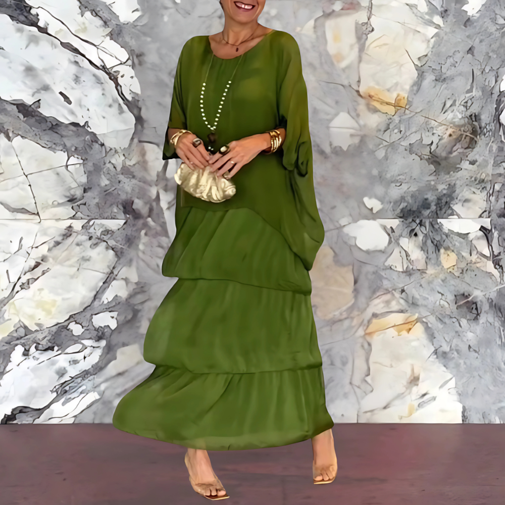 Elara Draped Dress – Sophisticated Long Dress with Bold Flair