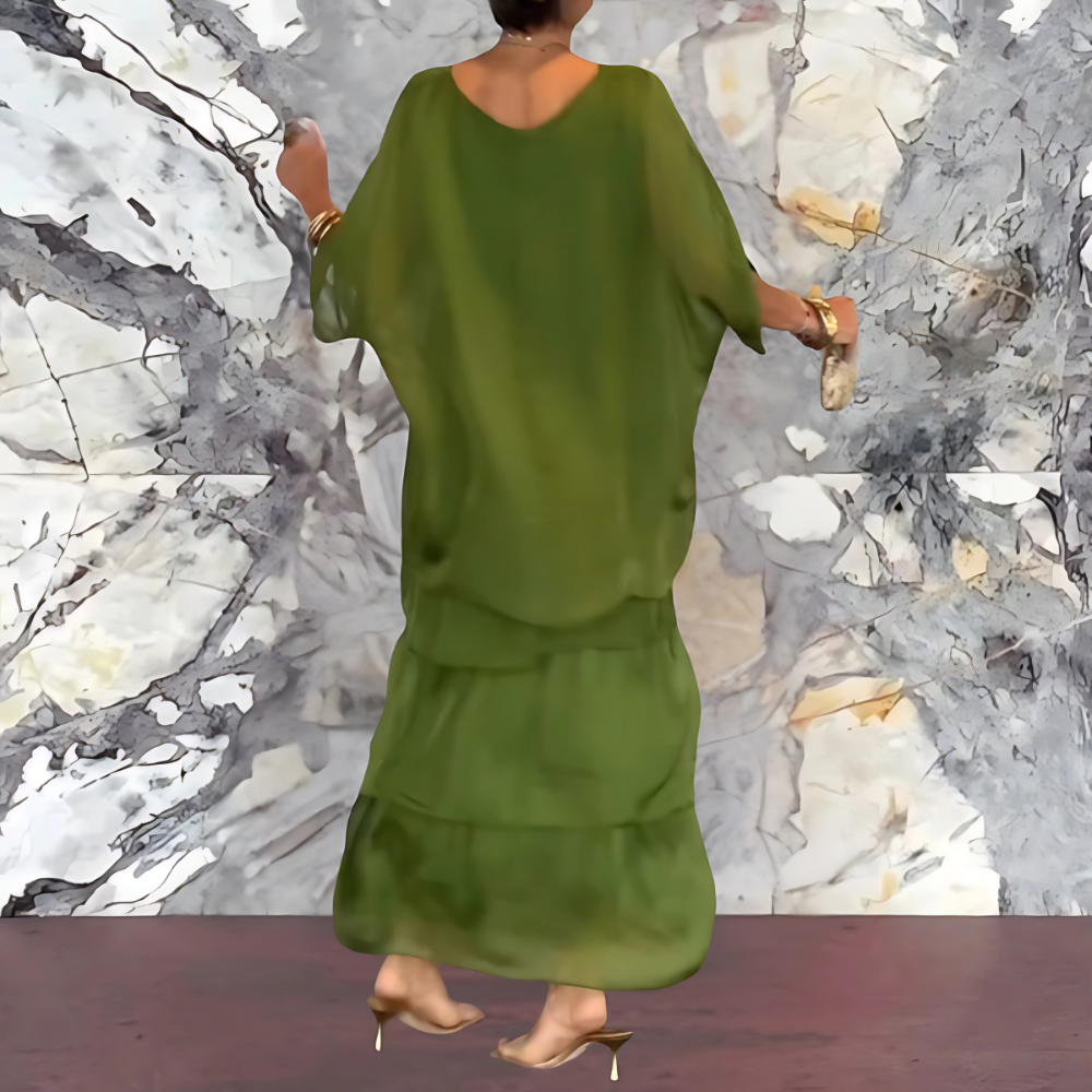Elara Draped Dress – Sophisticated Long Dress with Bold Flair