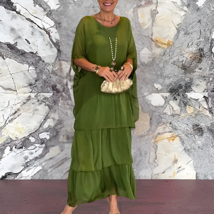 Elara Draped Dress – Sophisticated Long Dress with Bold Flair