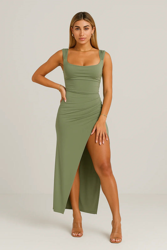 Barbara Elegant Midi Dress with Side Slit