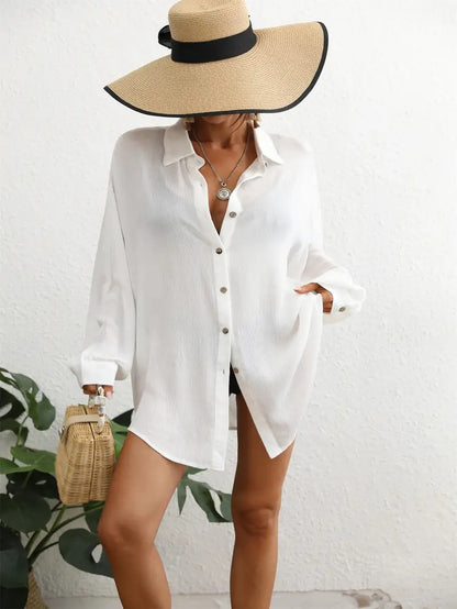 Jessica Thickened Wrinkled White Shirt – Versatile & Comfortable Spring Blouse