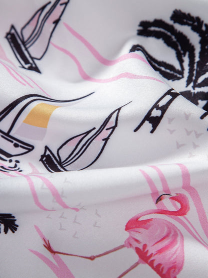 Jason Palm Tree Flamingo Print Button Up Shirt & Swim Shorts