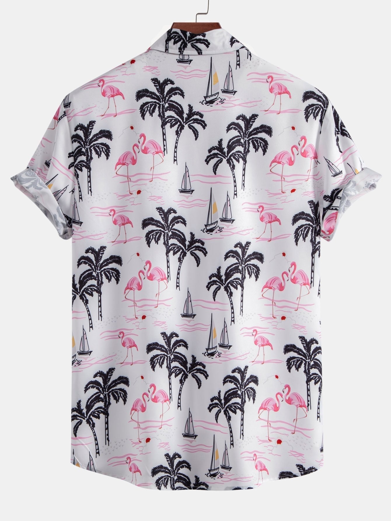 Jason Palm Tree Flamingo Print Button Up Shirt & Swim Shorts
