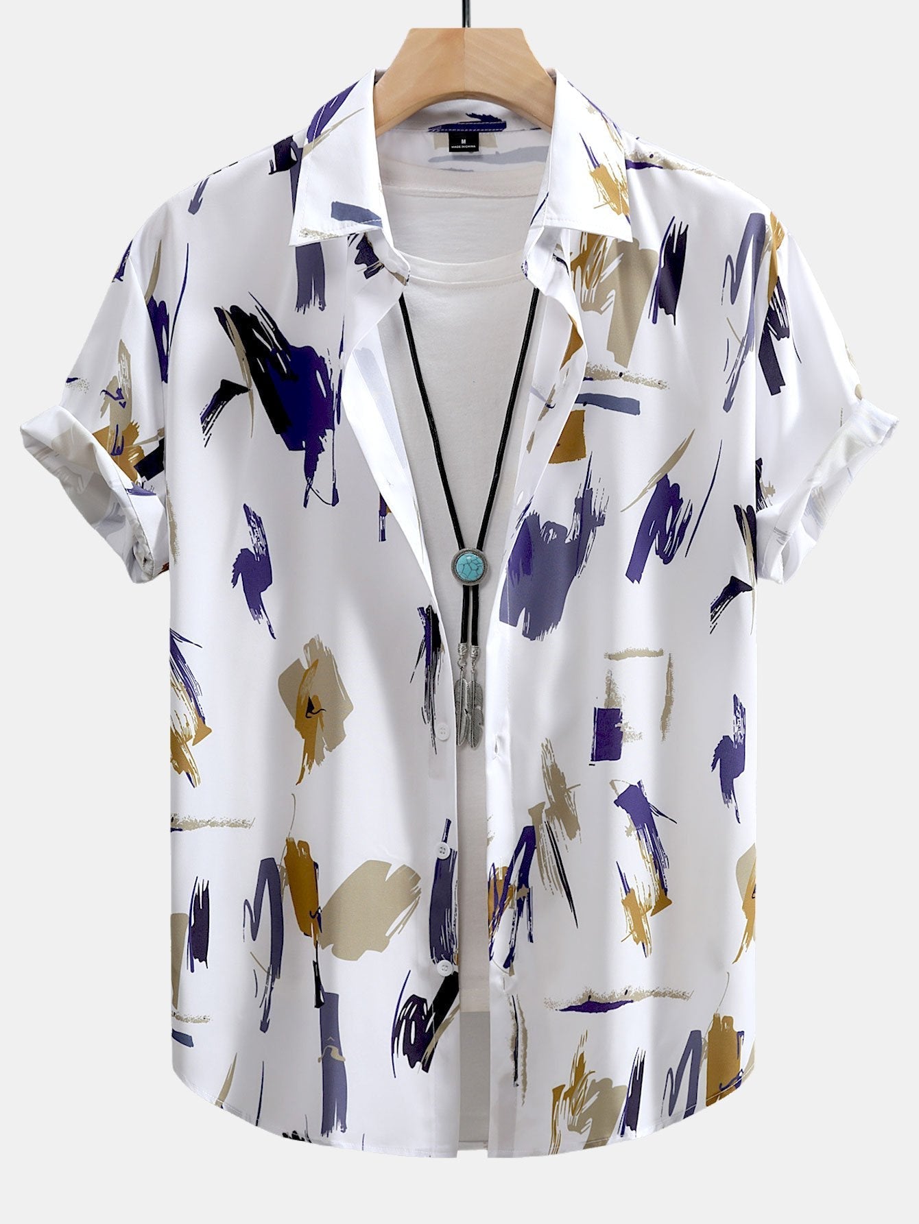 Kevin Brushstroke Print Button Up Shirt & Swim Shorts