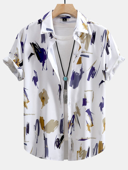 Kevin Brushstroke Print Button Up Shirt & Swim Shorts