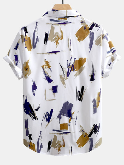 Kevin Brushstroke Print Button Up Shirt & Swim Shorts